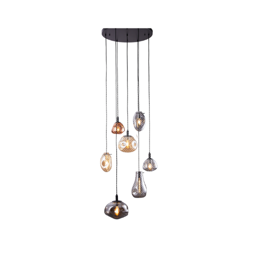 Light Trend hanglamp Shirly, 7-lichts rond met amber-smoke glas